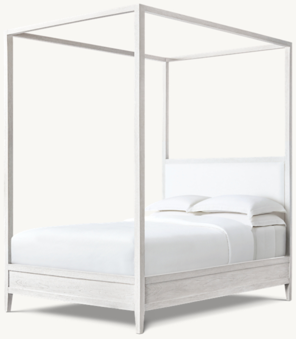 Three Quarter view of Jeune French Contemporary Upholstered Canopy Bed - Brushed White Oak 