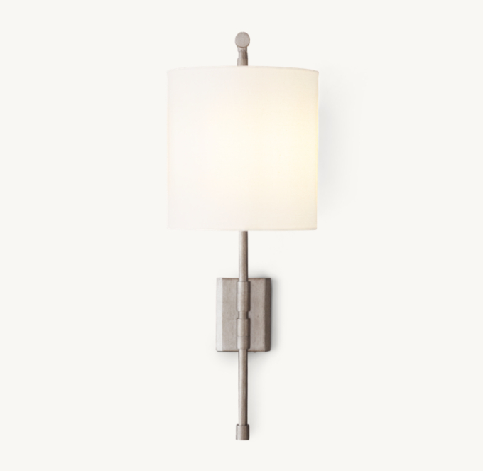 Front view of Clementine Large Swing-Arm Sconce With Shade - Antiqued Pewter 