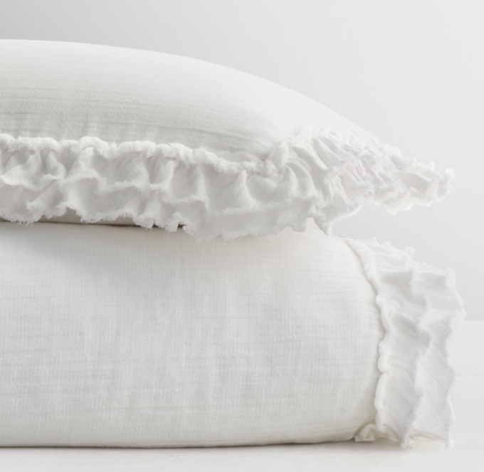 Front Stacked view of Ruffled Washed Cotton Gauze Duvet Cover 