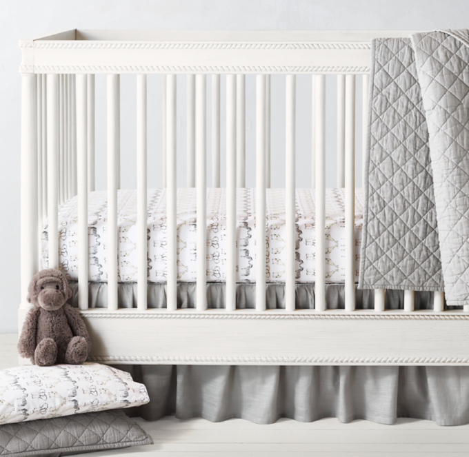 Washed Linen-Cotton Diamond & Watercolor Safari Animal Nursery Bedding Collection