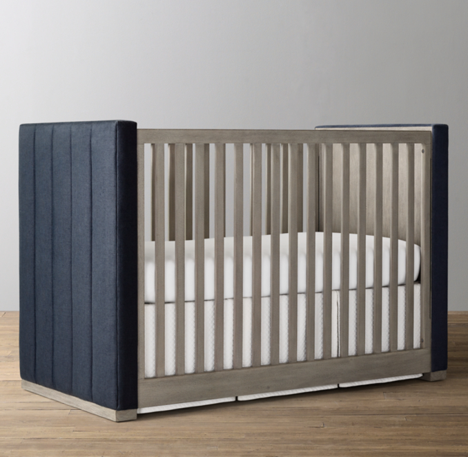 Three Quarter view of Carver Upholstered Panel Crib Toddler Bed Kit 