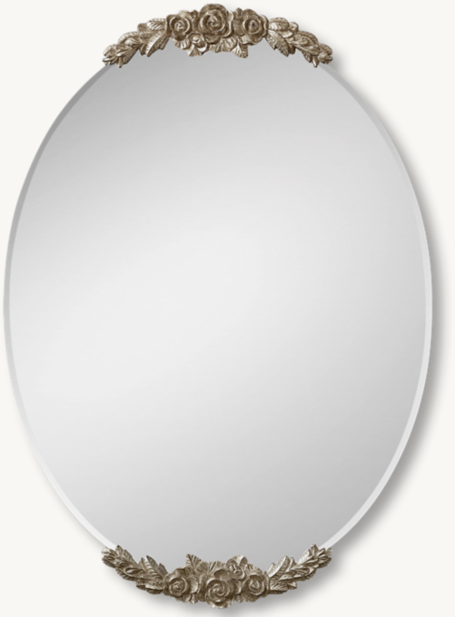 Carved Rosette Floating Oval Mirror - Silver Leaf