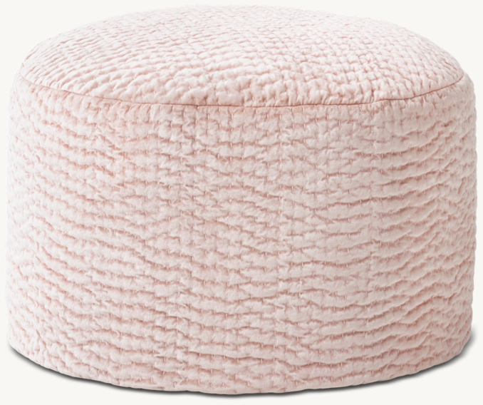 Channel-Stitched Luster Velvet Pouf - Petal