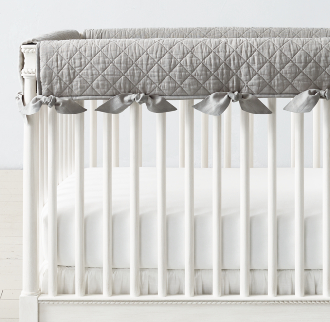 Detail view of Washed Linen-Cotton Diamond Crib Rail Cover 