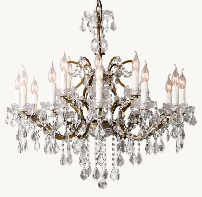 19Th C. Rococo Iron & Crystal Large Chandelier - Antiqued Brass