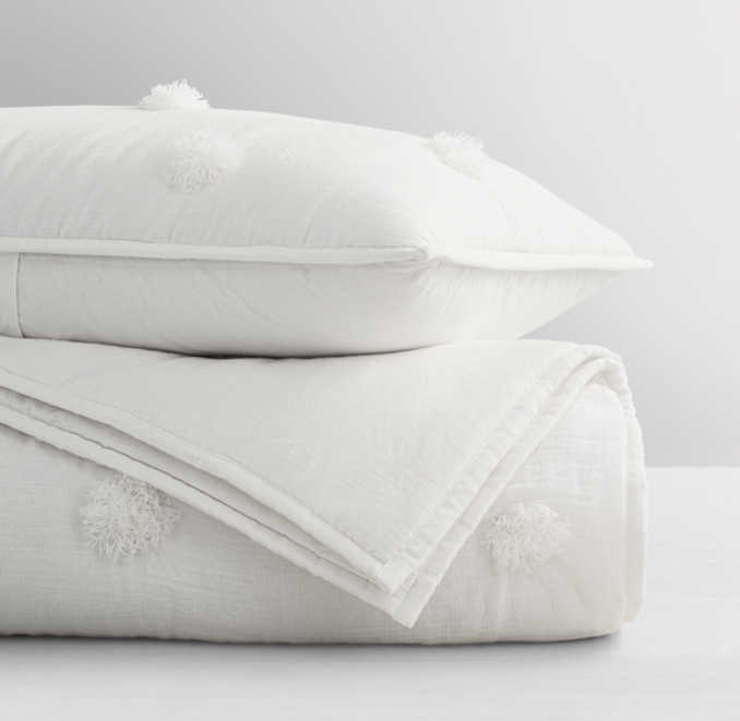 Front Stacked view of Pom-Pom Washed Cotton Gauze Quilted Sham 