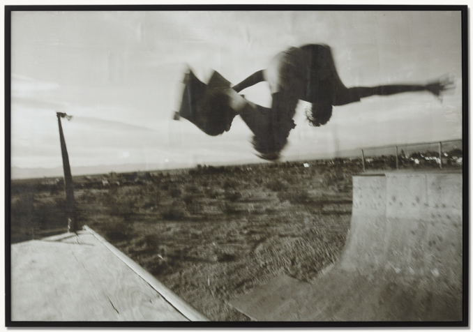 Front view of Encaustic Skateboard Art 