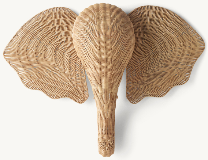 Front view of Handwoven Rattan Elephant Head 