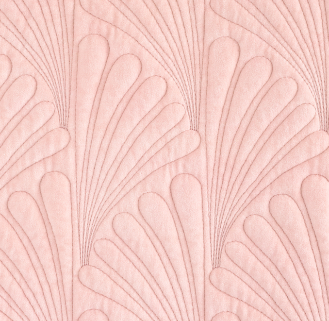 Overhead view of Embroidered Leaf Cotton Velvet Quilt Bedding Swatch  