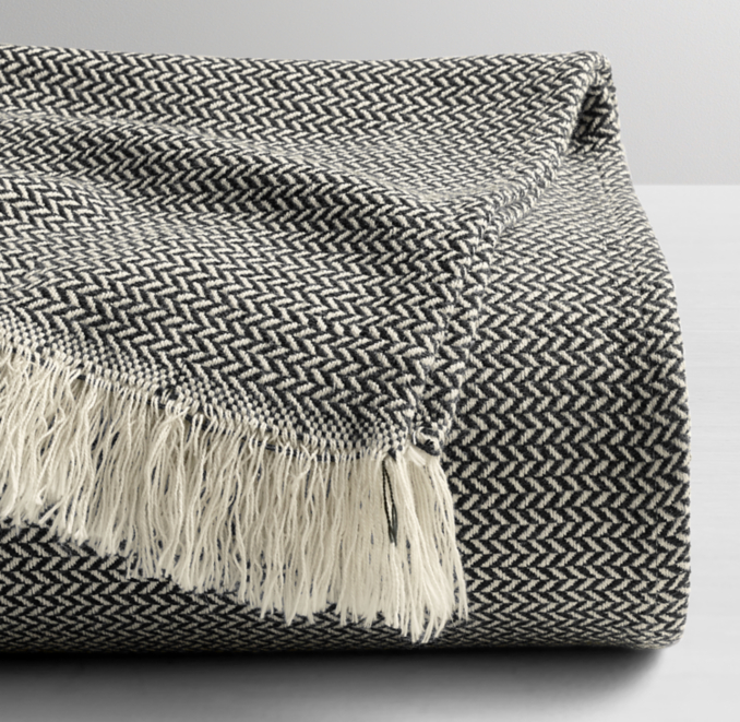 Washed Herringbone Cotton Stroller Blanket RH