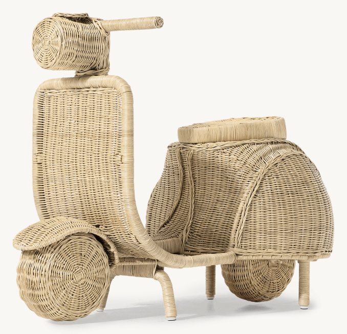 Three Quarter view of Handwoven Rattan Scooter