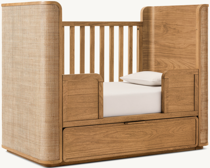 Three Quarter Toddler Bed view of Santiago Cane Panel Crib Toddler Bed Kit 