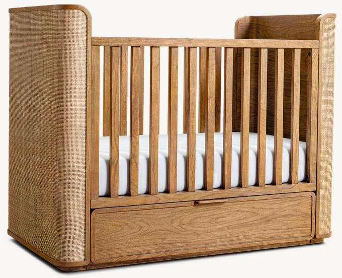 Three Quarter view of Santiago Cane Storage Panel Crib 