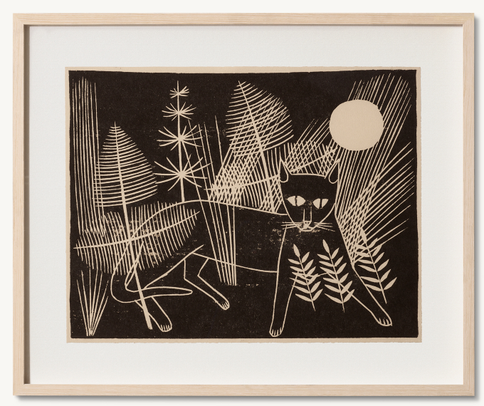 Front view of Modern Cat Lino Print 