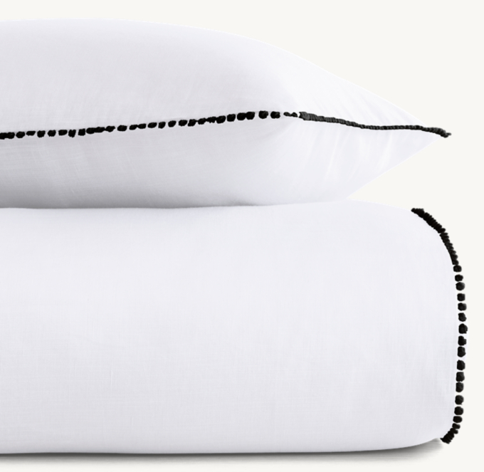 Front Stacked view of Petite Pom-Pom Linen-Cotton Duvet Cover 