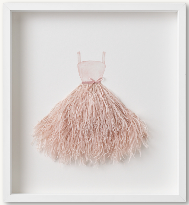 FEATHER APPLIQUE WATERCOLOR DRESS ART - PINK 2