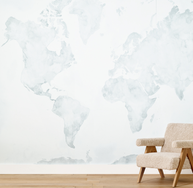 WATERCOLOR WORLD MAP WALLPAPER - BLUE | RH Baby & Child