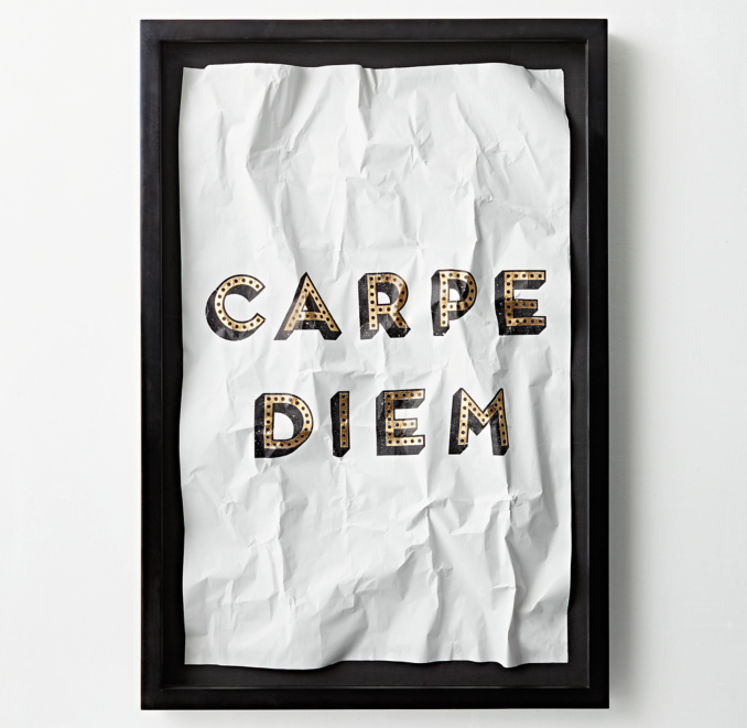 Front view of Salvaged Shadow-Box Quote Art - Carpe Diem shown in Diem