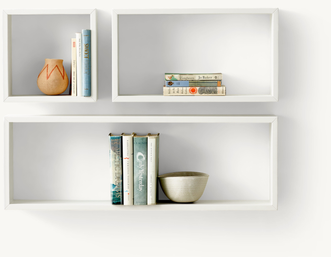 Front view of Rectangular Wood Curio Shelf - White 