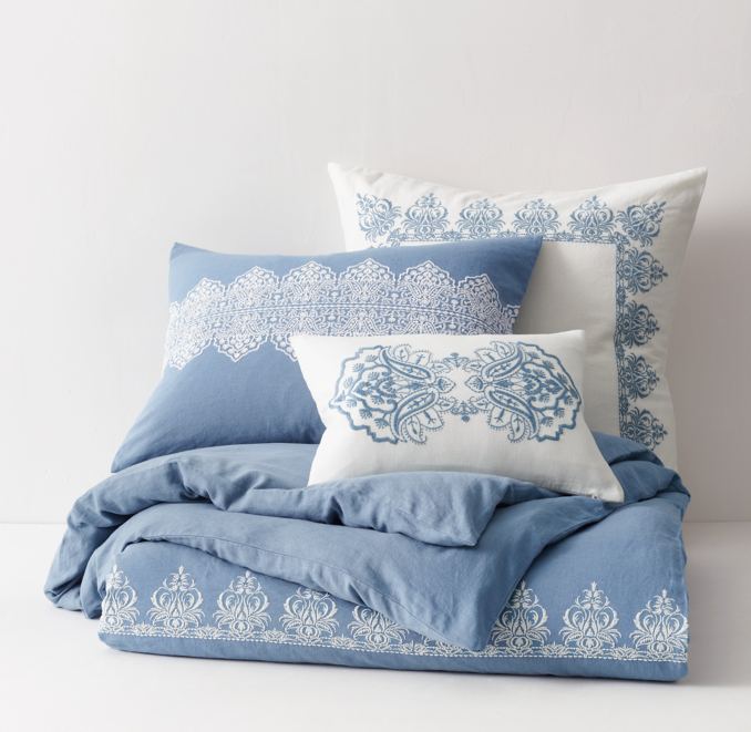 Front Stacked view of Embroidered Anya Sham shown in Ocean