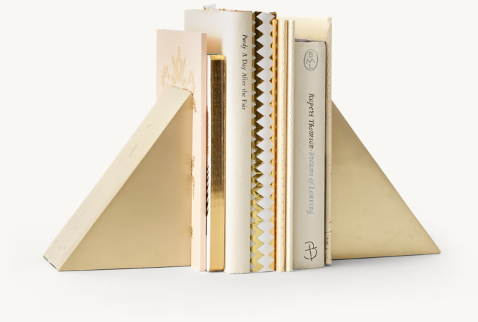 Three Quarter - view of Geometric Cast-Metal Bookends (Set Of 2) - Brass shown in Brass
