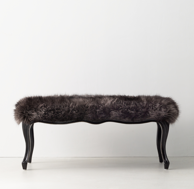 Front view of Sophie Russian Black Mink Exotic Faux Fur Bench 