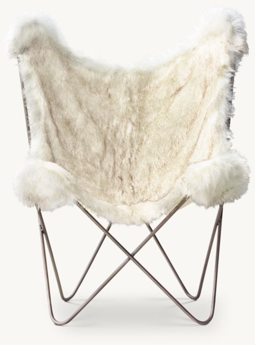 Tye Arctic White Mink Exotic Faux Fur Butterfly Chair - Dark Steel