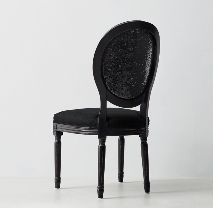 Three Quarter Back view of Vintage French Sequin Desk Chair - Black 
