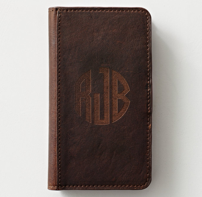 Overhead view of Personalized Italian Leather Easel Cover For Iphone® - Cocoa 
