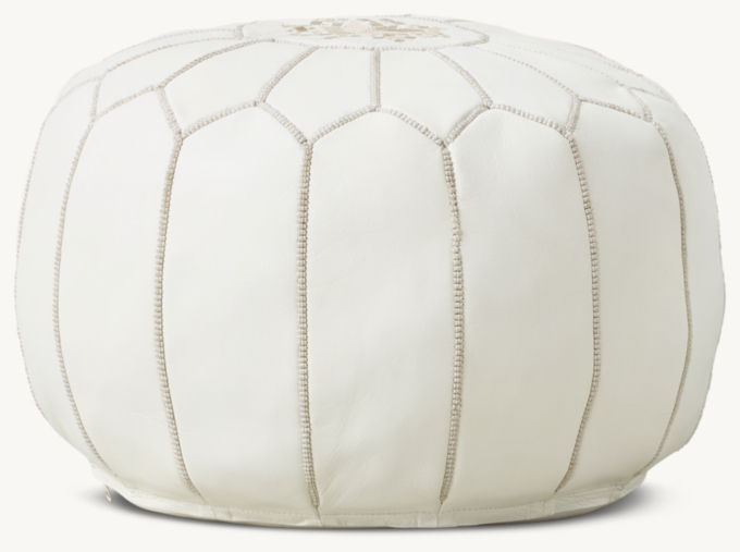 Moroccan Leather Round Pouf - White