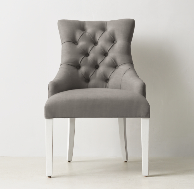 Front view of Martine Tufted Velvet Desk Chair - Distressed White 
