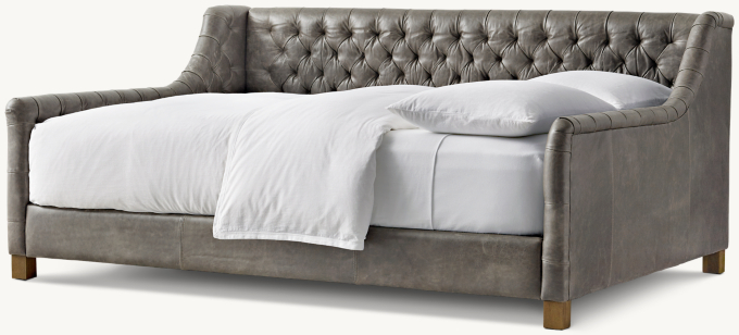 Three Quarter view of Devyn Tufted Leather Daybed 
