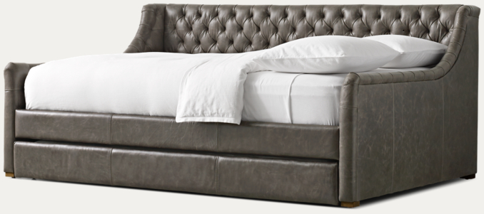 Three Quarter view of Devyn Tufted Leather Daybed With Trundle - Oak 