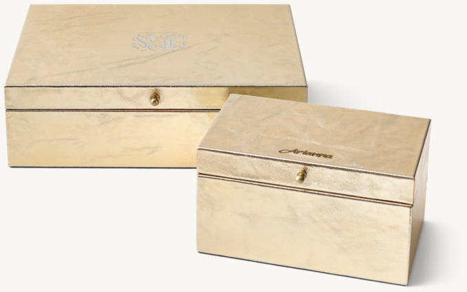 Front view of Personalized Metallic Leather Jewelry Box - Gold 