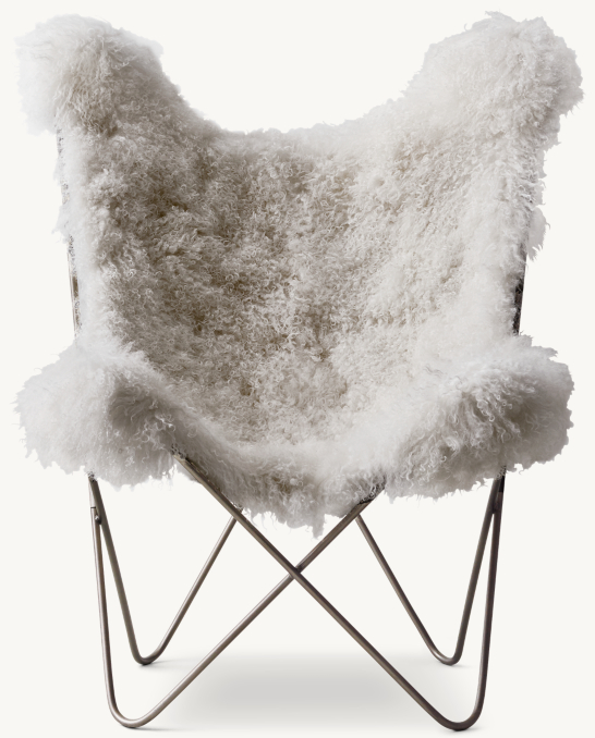 Front view of Tye Grey Mongolian Lamb Butterfly Chair - Dark Steel 