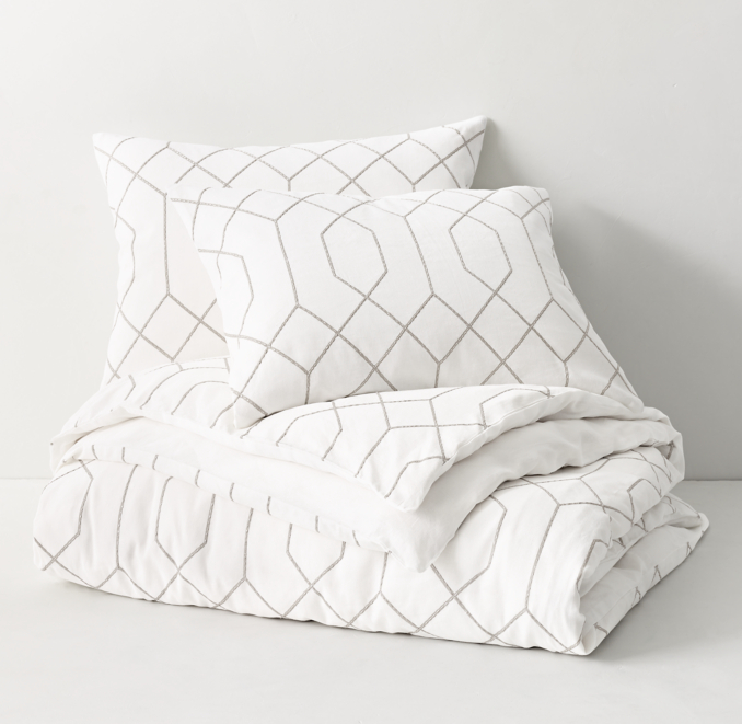 Embroidered Metallic Geo Duvet Cover