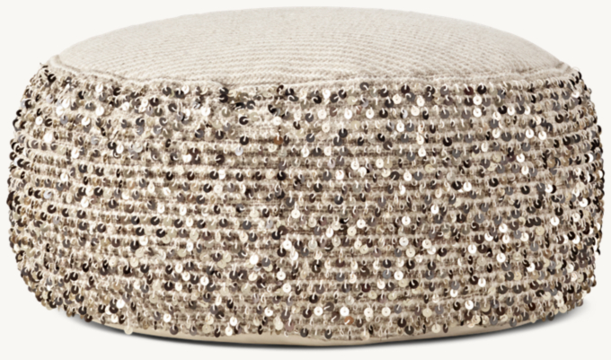 Three Quarter view of Moroccan Sequin Pouf 