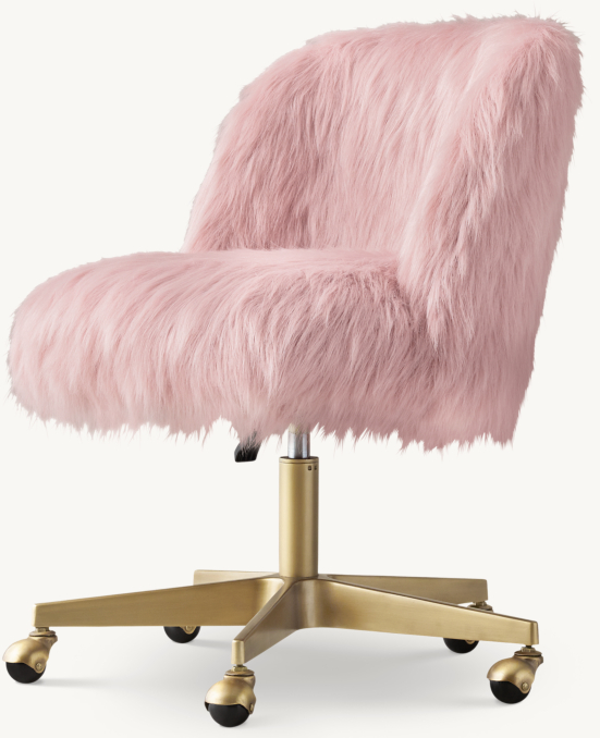 Three Quarter view of Alessa Kashmir Faux Fur Desk Chair - Antiqued Brass 