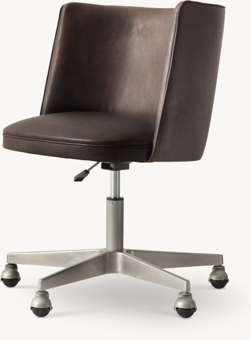Three Quarter view of Kinney Leather Desk Chair - Pewter 