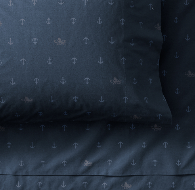 Overhead view of Seafaring Percale Pillowcase 