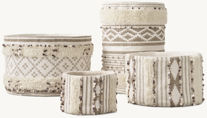 Front view of Moroccan Embellished Storage - Natural 