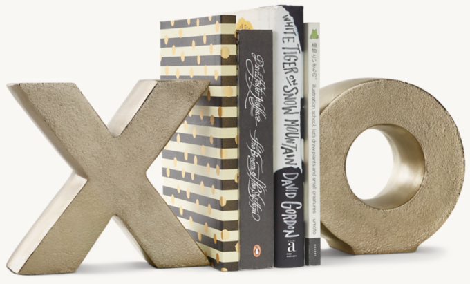 XO Cast-Metal Bookends (Set of 2) - Brass