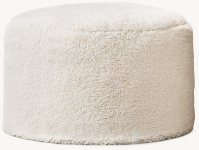 Luxe Sherpa Round Pouf - Ivory