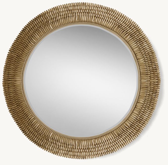 Front view of Layered Petal Round Mirror - Aged Brass 