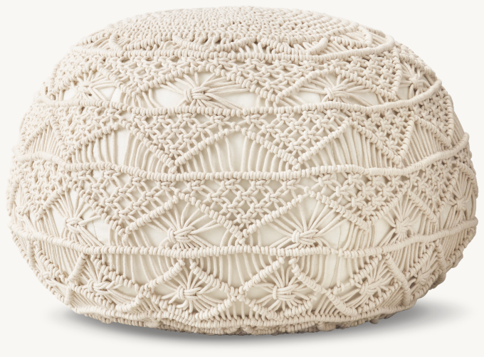 Hand-Knotted Macramé Pouf - Ivory