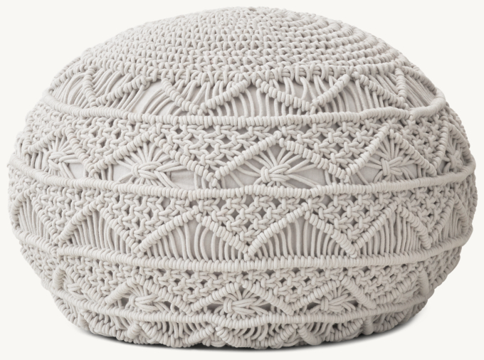 Hand-Knotted Macramé Pouf - Grey