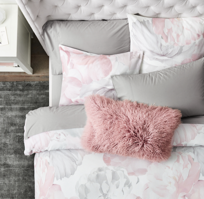 Duvet cover, sham and pillow cover shown in Dusty Rose. Sheet set shown in Grey.