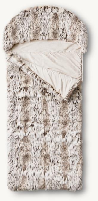 Overhead view of Luxe Faux Fur Hooded Sleeping Bag - Snow Lynx 
