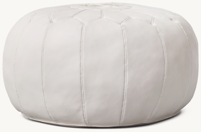 Moroccan Leather Round Pouf - Pale Grey