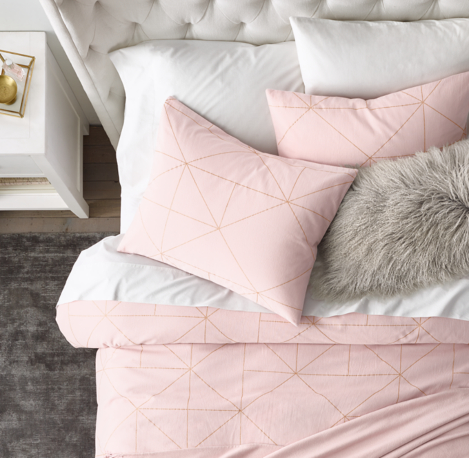 Duvet cover and shams shown in Dusty Rose. Sheet set shown in White. Decorative pillow cover shown in Grey.